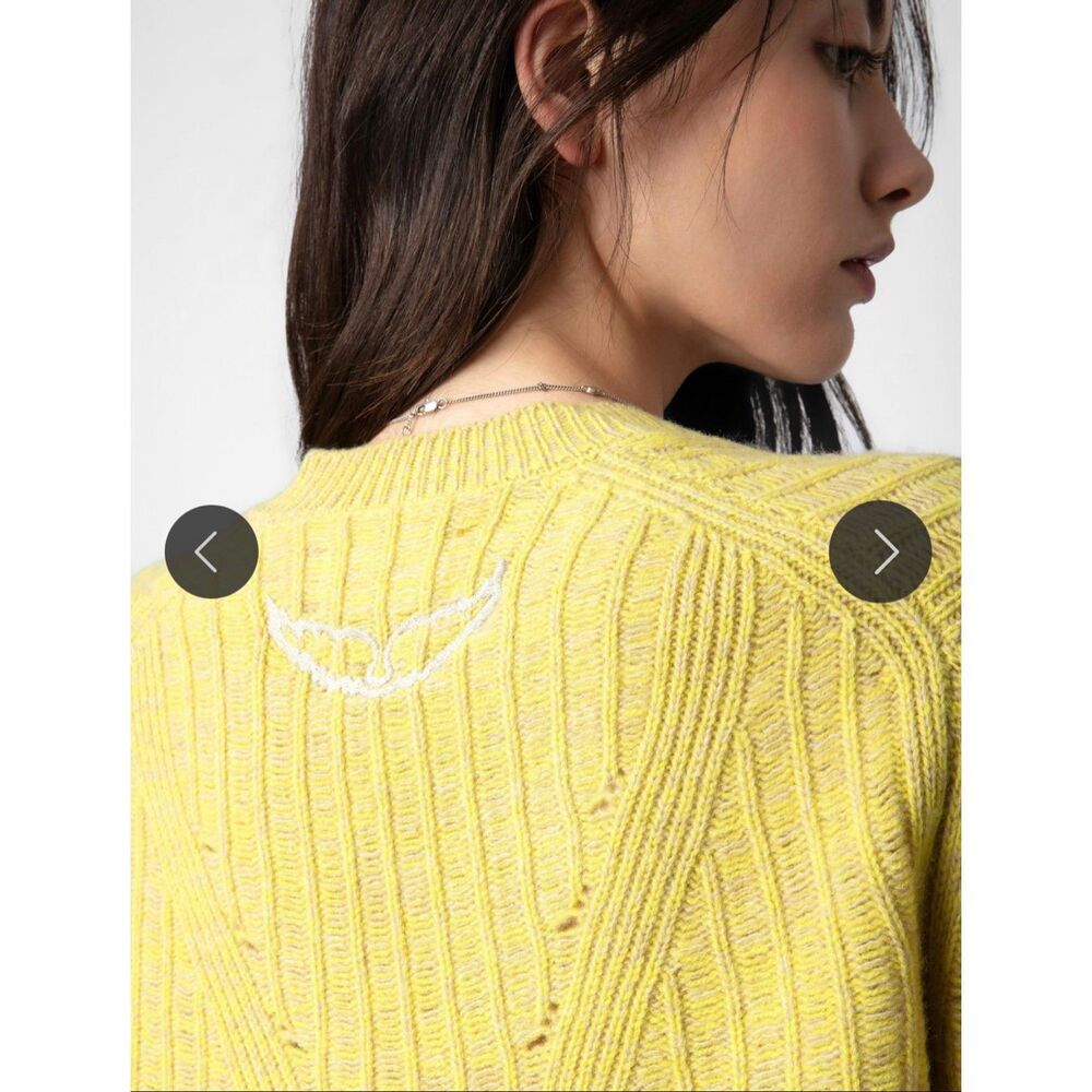 Zadig & Voltaire Fanny Lace-Up Cable Knit Sweater Size S Lime Green Yellow - Picture 4 of 12